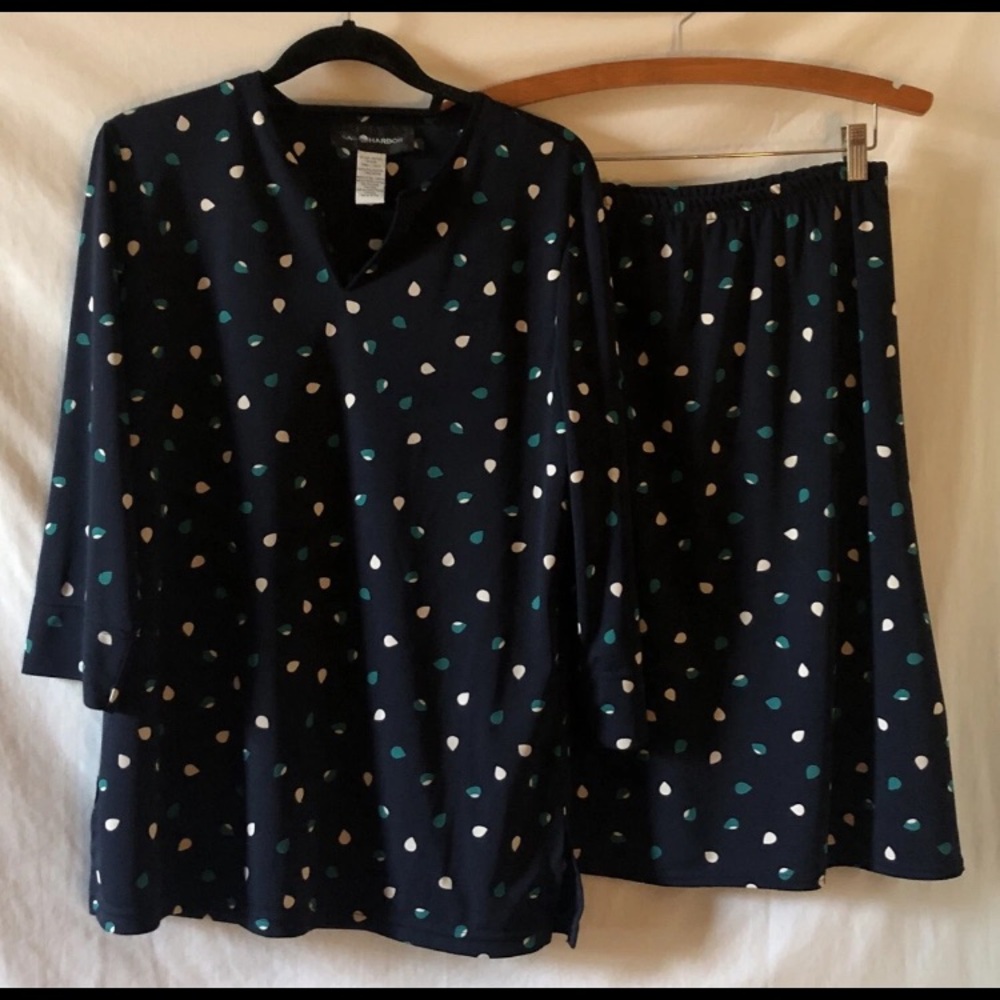 Sag Harbor Womens Sm 2 Piece Long Sleeve Midi Skirt Navy Blue Teal Lightweight